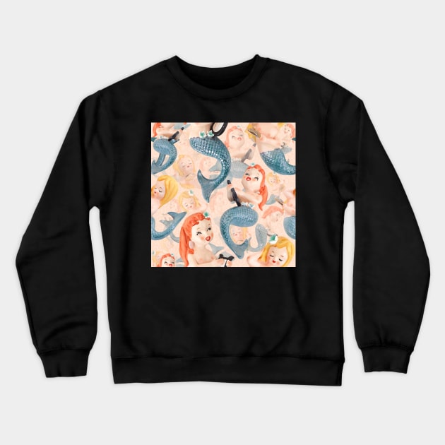 Vintage Ceramic Mermaids Crewneck Sweatshirt by implexity